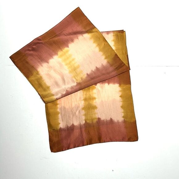 Eileen Fisher Silk Oblong Scarf Rust Peach Tie Dye Shibori Hand Rolled Japan - Picture 6 of 9